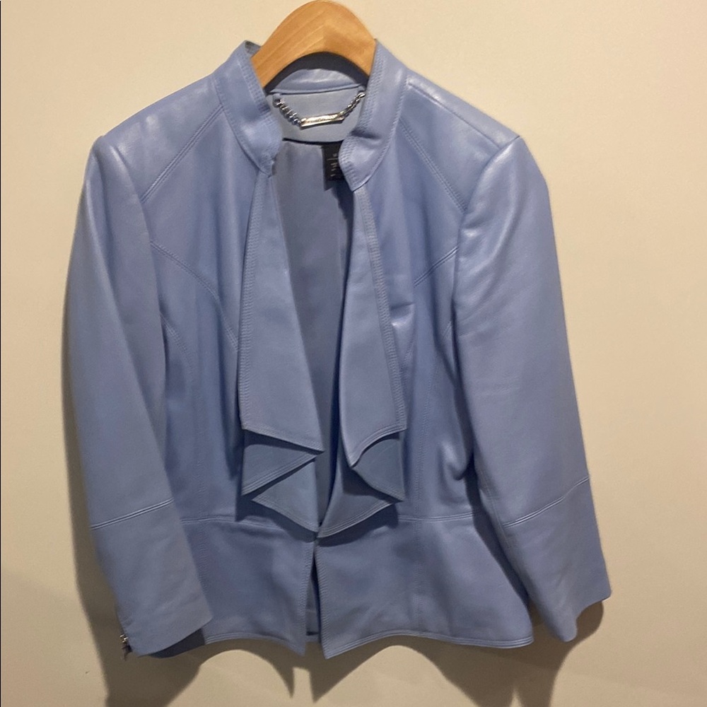 White House Black Market Light Blue Leather Jacket